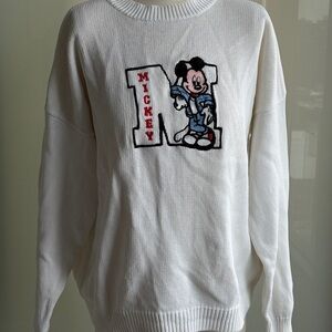 Disney White Crewneck Sweater with Mickey Mouse